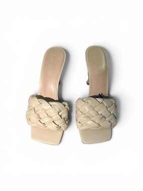 Marc Fisher Braided Square-Toe Slide Sandals in Beige Cream